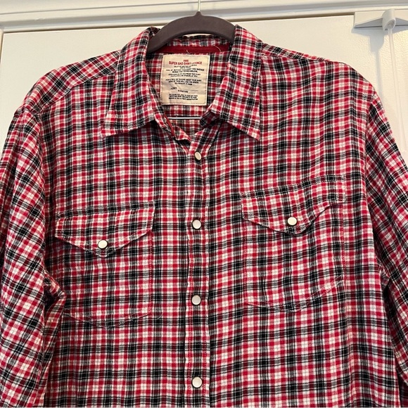 SBS Super Bad Shirt Men's Size XL Snap Buttons Red Plaid Print - Picture 2 of 8